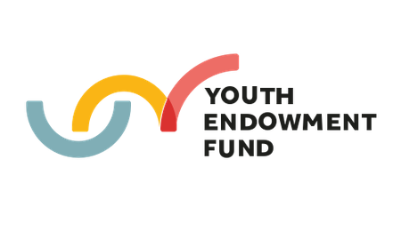 Logo of the Youth Endowment Fund : Three semi circles connected, one blue, one yellow, one red